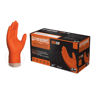 7 mil Orange Commercial Powder Free Disposable Nitrile Gloves Gripper 100 per Pack 240mm Size M 