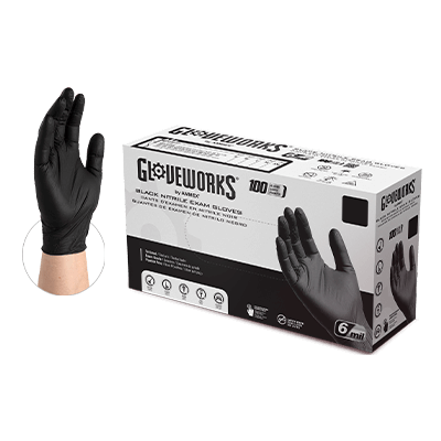 Gloveworks Black Nitrile PF Exam Gloves, L
